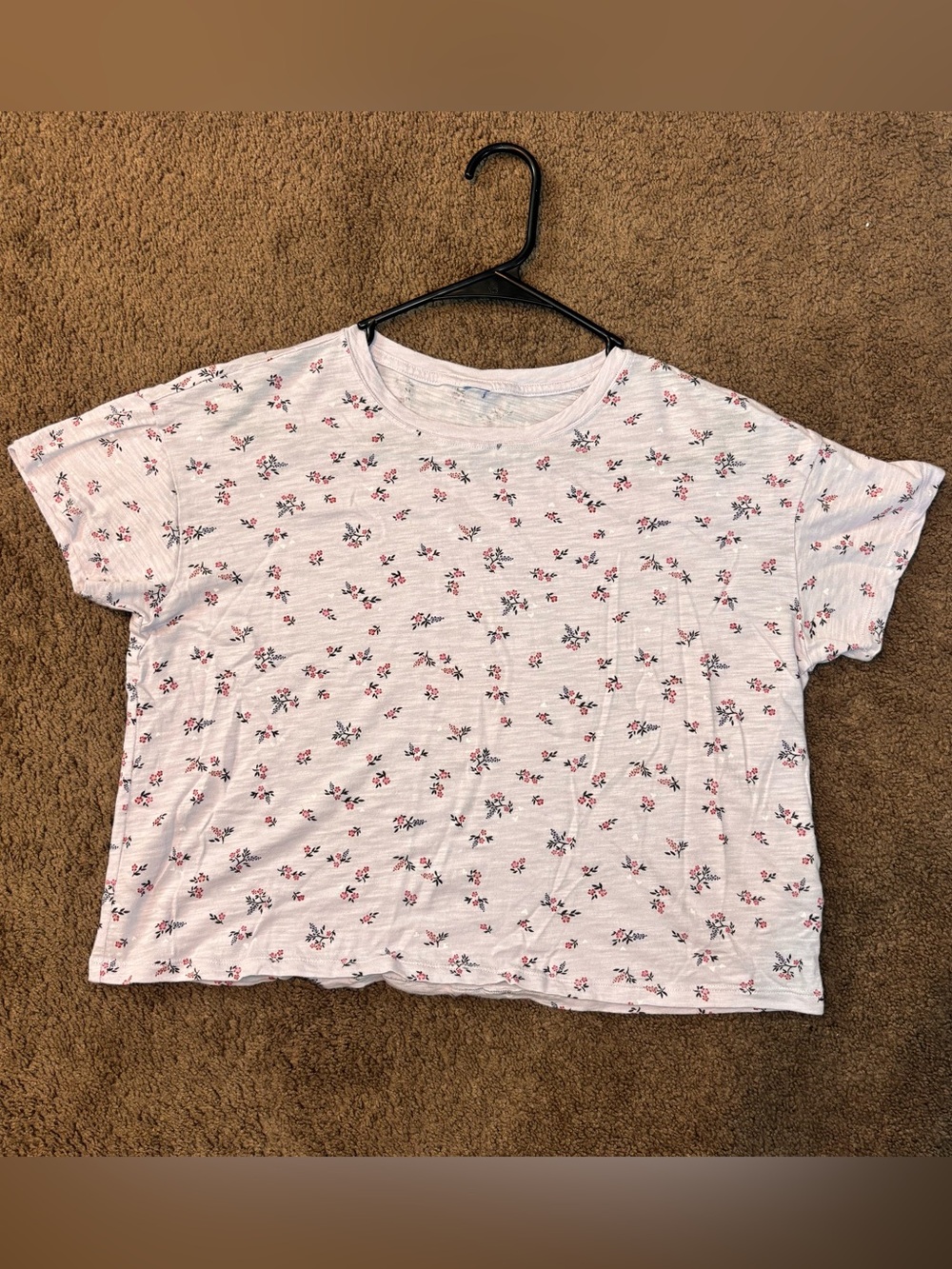 Old Navy Sunday Tee XS White Pink Floral Cotton Modal Short Sleeve Top